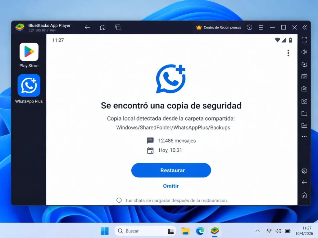 WhatsApp Plus para PC en 2026: Cómo Usarlo en Windows Paso a Paso Restauración de una copia de seguridad de WhatsApp Plus en BlueStacks para PC con Windows