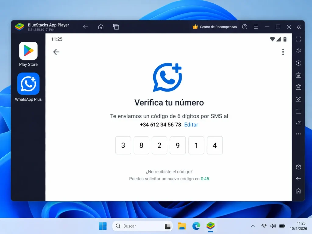 WhatsApp Plus para PC en 2026: Cómo Usarlo en Windows Paso a Paso Verificación por SMS de WhatsApp Plus en BlueStacks para usarlo en PC con Windows